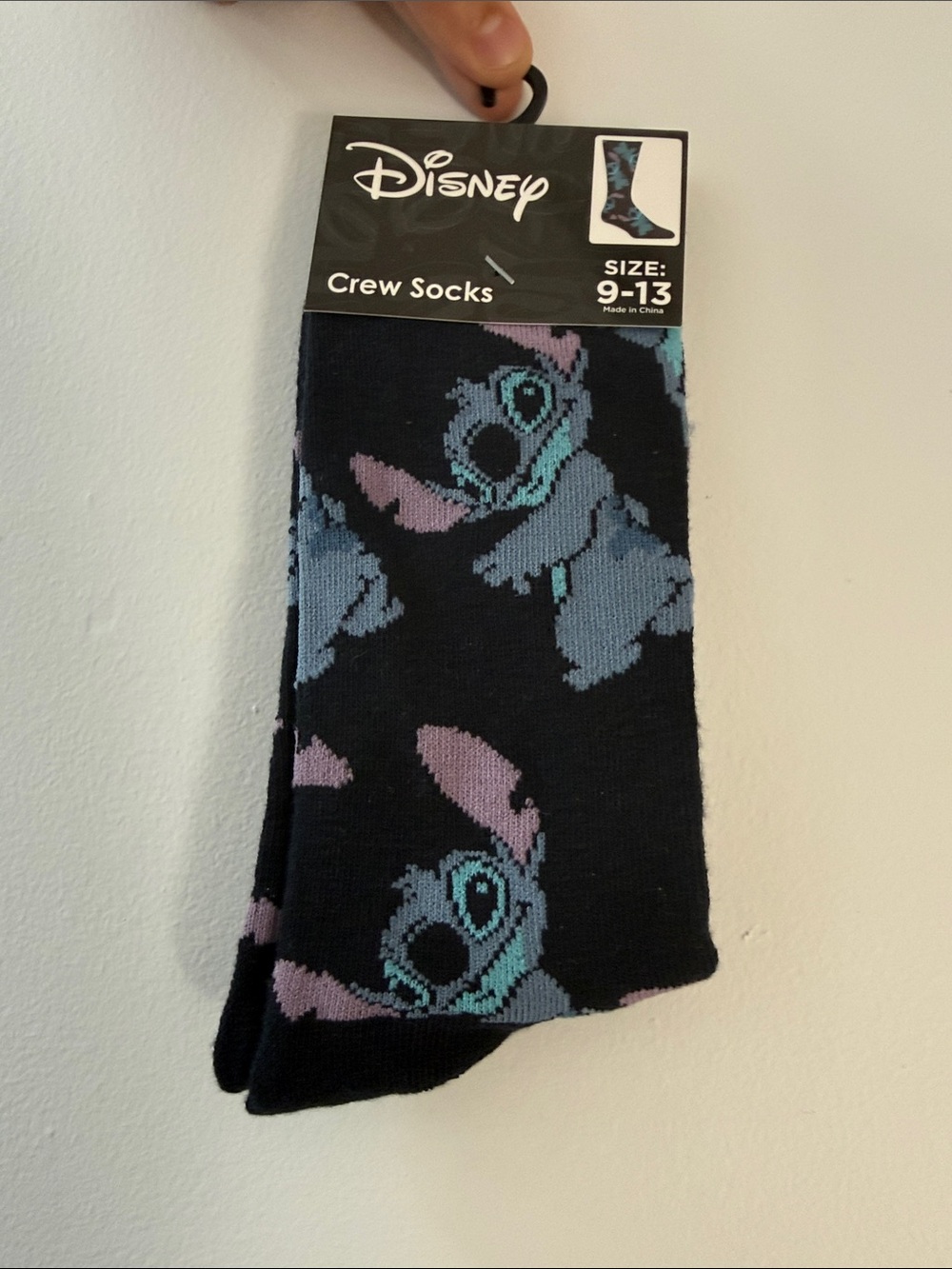 Disney Black Crew Socks with Blue & Lavender Stitch Motif Size 9-13 1 pair - Picture 3 of 6